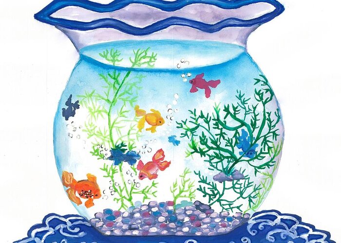 Fish Greeting Card featuring the painting Fishbowl aquarium by Tara Krishna