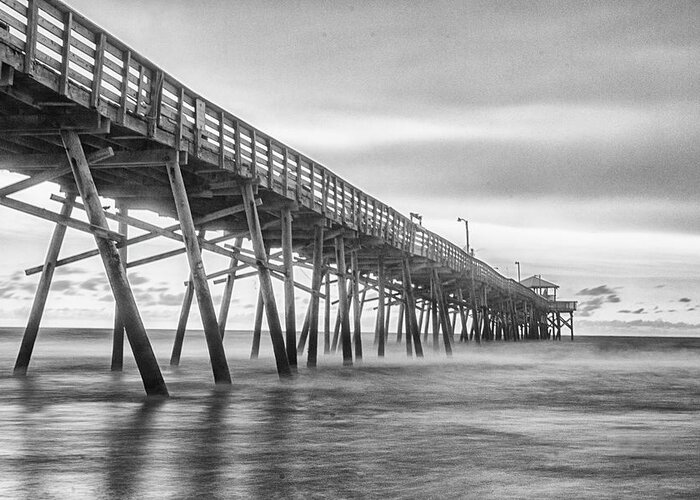 Fishing Pier Greeting Card featuring the photograph Fishing Pier in Black and White - Atlantic Beach North Carolina by Bob Decker
