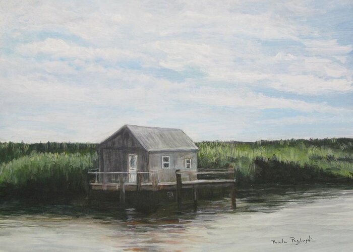 Painting Greeting Card featuring the painting Fishing Shack by Paula Pagliughi