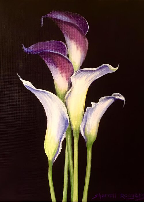 Paintings Greeting Card featuring the painting Five Calla Lilies by Sherrell Rodgers