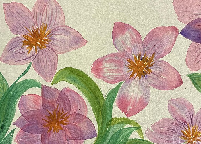 Flower Greeting Card featuring the painting Five Flowers by Lisa Neuman