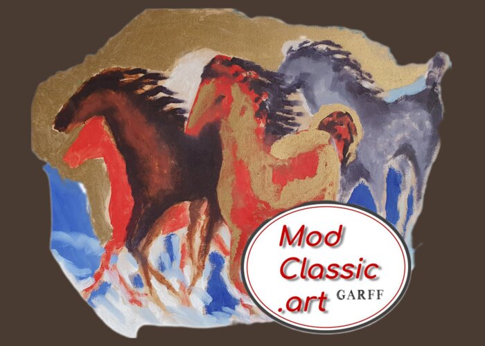 Guitars Greeting Card featuring the painting Five Horses ModClassic Art by Enrico Garff
