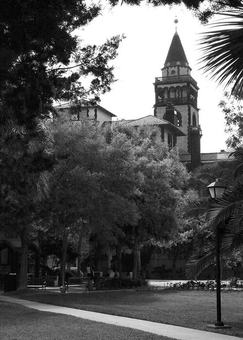 Flagler College Photo Greeting Card featuring the photograph Flagler college St Augustine Florida bw by Bob Pardue