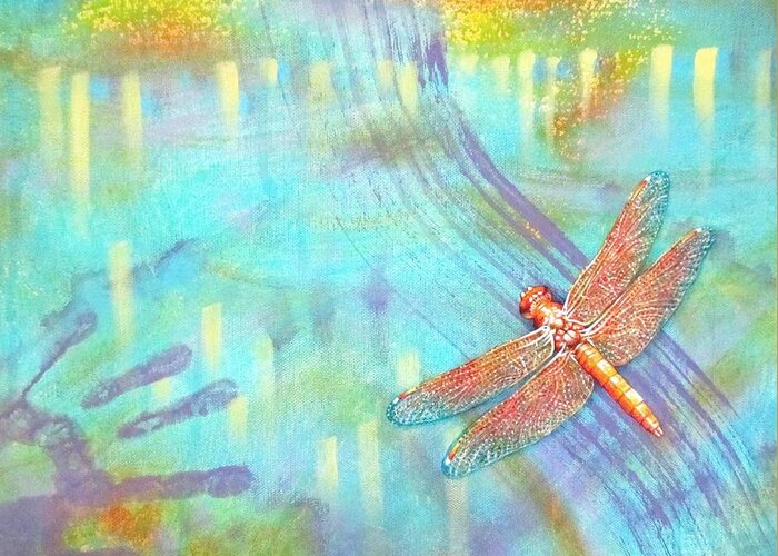 Dragonfly Greeting Card featuring the painting Flame Dragonfly by Pamela Kirkham