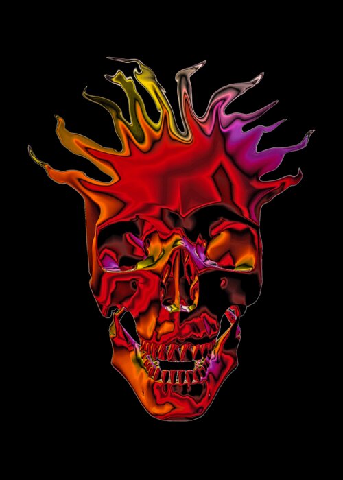 Flames Greeting Card featuring the digital art Flaming Skull by Denise Beverly