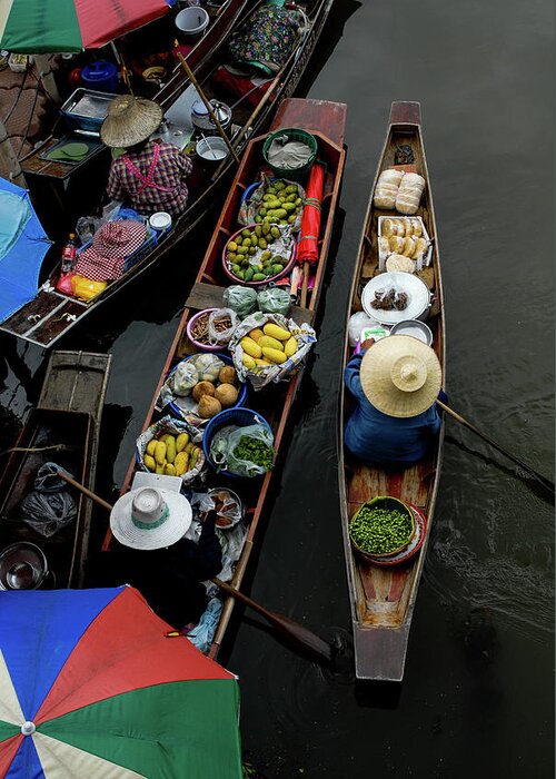 Floating Greeting Card featuring the photograph Market Mornings - Floating Market, Thailand by Earth And Spirit