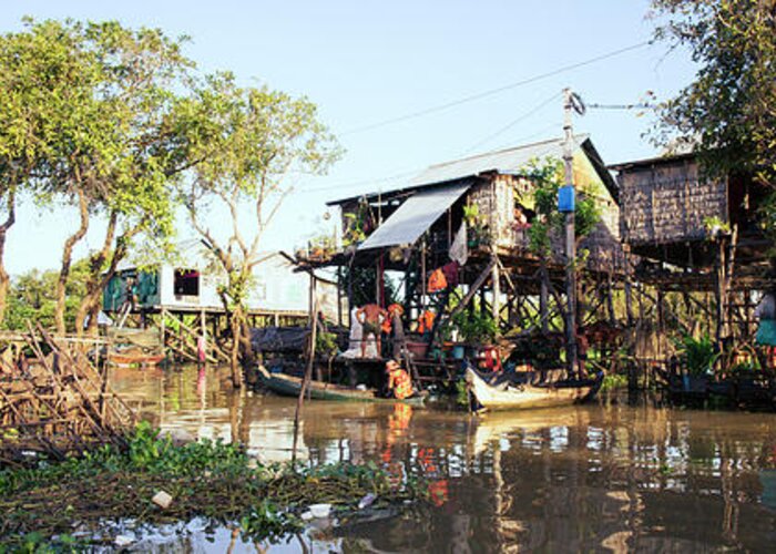 Panoramic Greeting Card featuring the photograph Floating Villages of the Tonle Sap Lake in Cambodia by Sonny Ryse