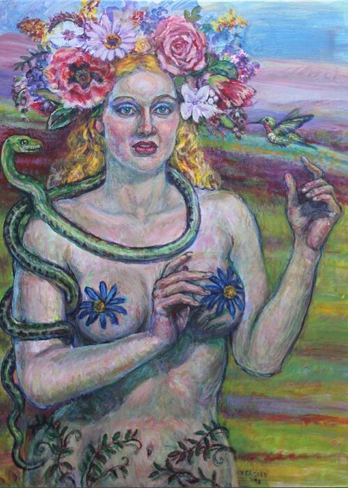 Flower Goddess Greeting Card featuring the painting Flora by Veronica Cassell vaz