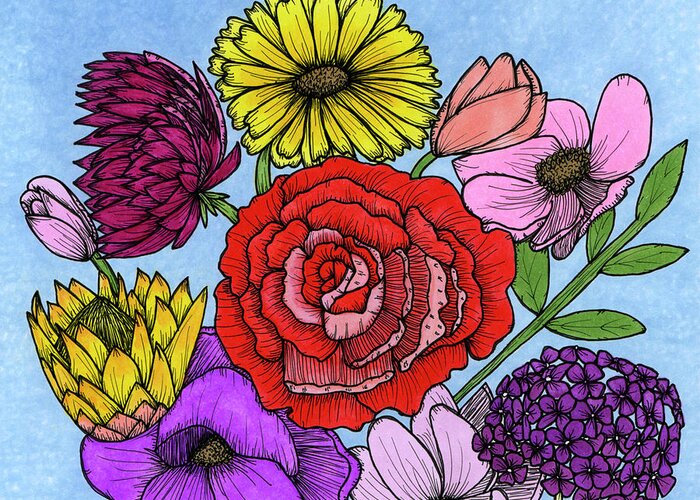 Floral Greeting Card featuring the drawing Floral Bouquet by Lisa Blake