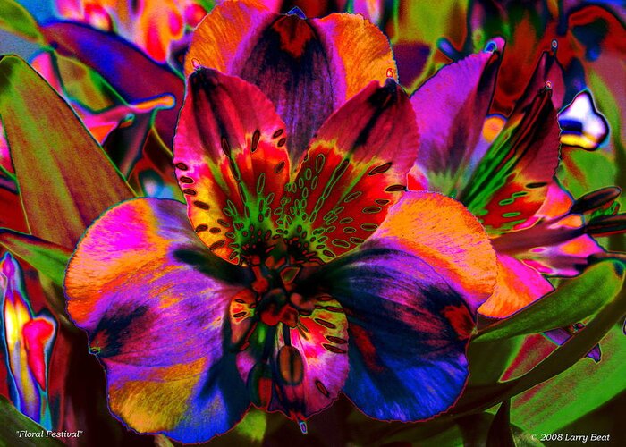Flower Greeting Card featuring the digital art Floral Festival by Larry Beat