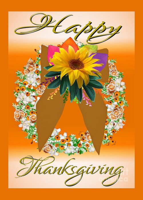 Happy Greeting Card featuring the digital art Floral Wreath Happy Thanksgiving Card by Delynn Addams