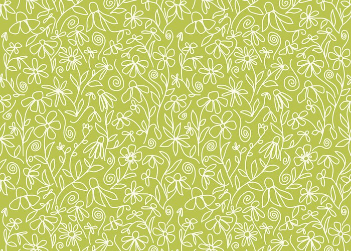 Flores Greeting Card featuring the digital art Florecitas in Sage Green - Surface Pattern Design by Patricia Awapara