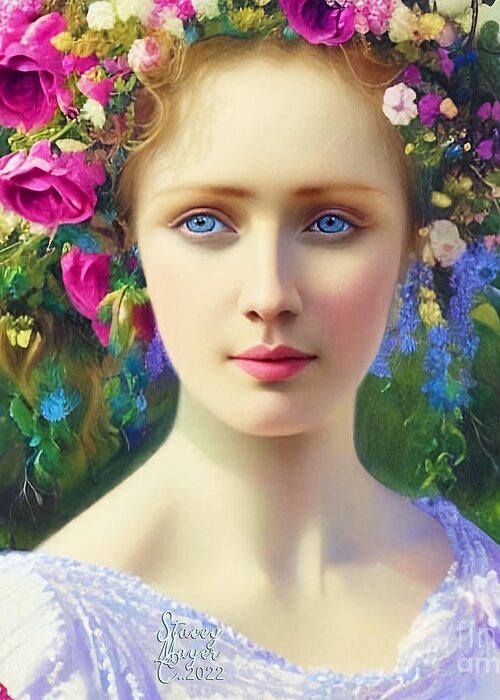 Flower Art Greeting Card featuring the digital art Flower Fantasy Caroline by Stacey Mayer