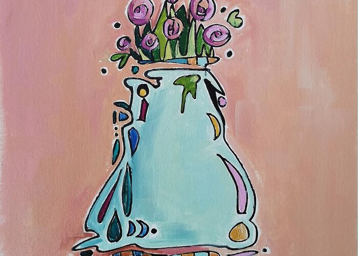 Still Life Greeting Card featuring the painting Flowers Blue Vase by Sheila Romard
