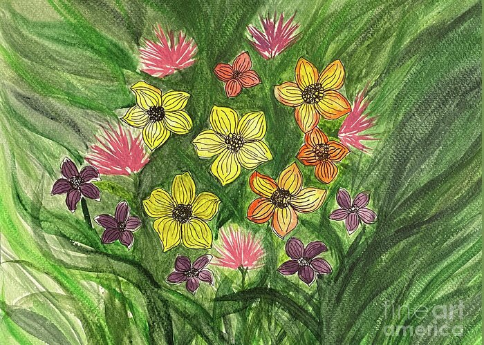 Flowers Greeting Card featuring the mixed media Flowers by Lisa Neuman