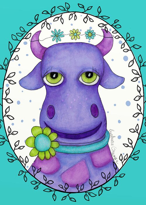 Illustration Greeting Card featuring the mixed media Flowery Cow by Barbara Orenya