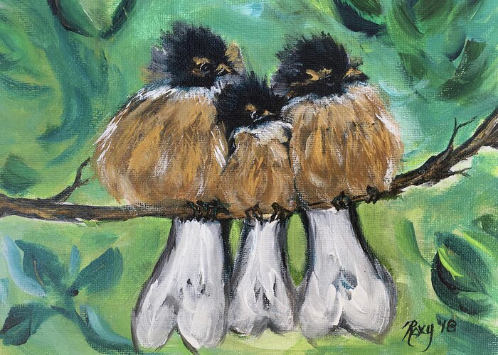Birds Greeting Card featuring the painting Fluffies by Roxy Rich