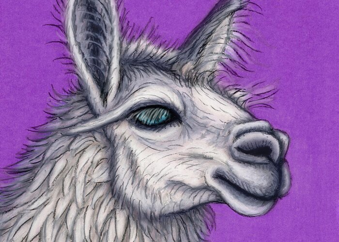 Llama Greeting Card featuring the painting Fluffy White Llama by Amy E Fraser