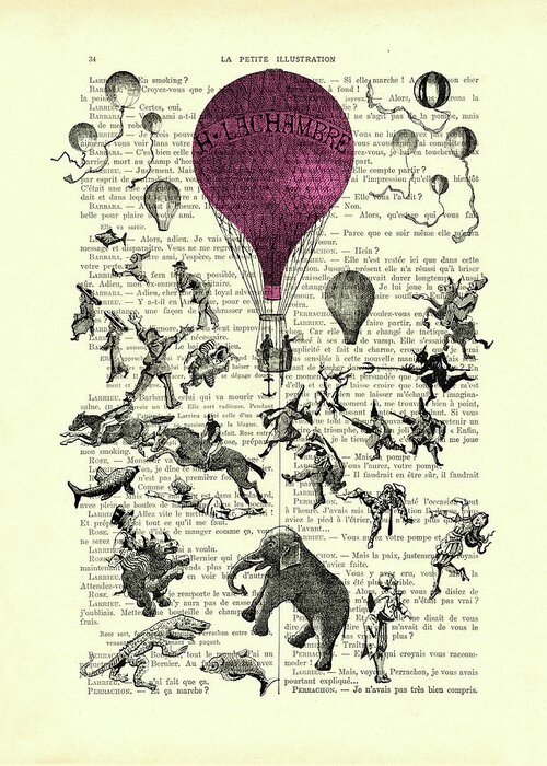 Animals Greeting Card featuring the mixed media Flying Circus by Madame Memento
