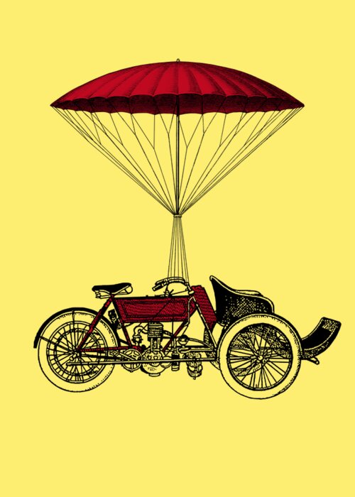 Moto Greeting Card featuring the digital art Flying Trike Artwork by Madame Memento