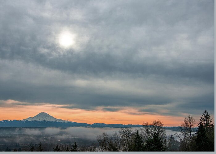 Mt. Rainier Greeting Card featuring the photograph Fog and Mt. Rainier by Jerry Cahill