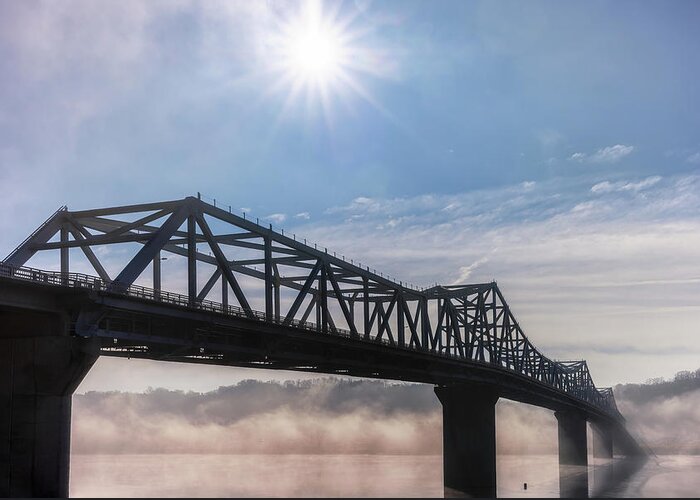 Bridge Greeting Card featuring the photograph Fog Clearing at the Bridge by Susan Rissi Tregoning
