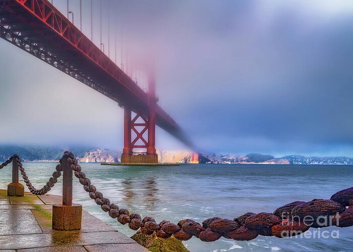 Golden Gate Bridge Greeting Card featuring the photograph Foggy Day at the Golden Gate Bridge by Jerry Fornarotto