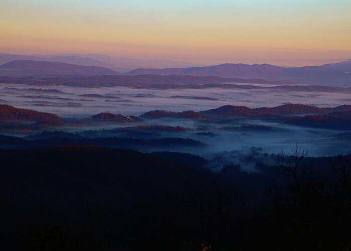 Blue Ridge Parkway Greeting Card featuring the photograph Foggy Sunrise by Deb Beausoleil