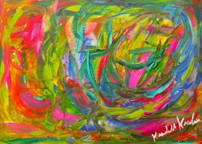 Abstract Greeting Card featuring the painting Follow the Pink by Kendall Kessler