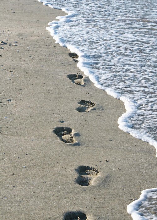 Meditative Greeting Card featuring the photograph Footprints in the Sand by Alex Mir
