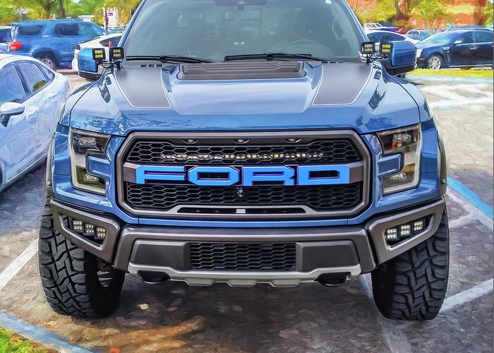 2019 Ford F-150 Blue Raptor Greeting Card featuring the photograph 2019 Ford Blue F-150 Raptor X115 by Rich Franco