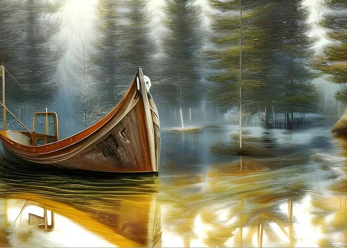 Digital Greeting Card featuring the digital art Forest Boat by Beverly Read
