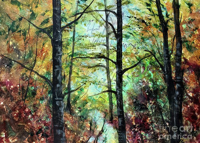 Forest Greeting Card featuring the mixed media Forest Light by Zan Savage