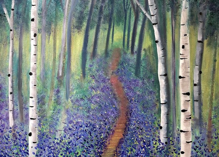 Birch Greeting Card featuring the painting Forest of Hope by Stacey Zimmerman