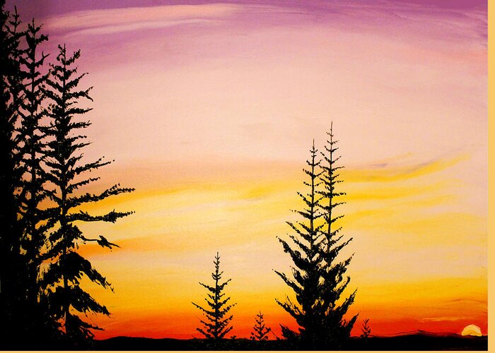 Forest Greeting Card featuring the painting Forest Sunset #1 by James Dunbar