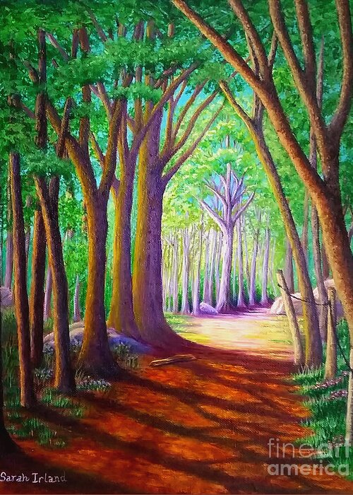 Forest Greeting Card featuring the painting Forest Trail by Sarah Irland