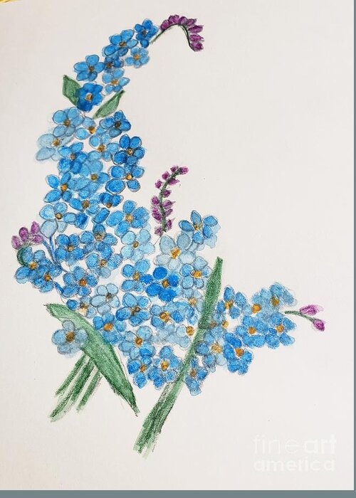 Blue Flowers Greeting Card featuring the painting Forget Me Not by Margaret Welsh Willowsilk