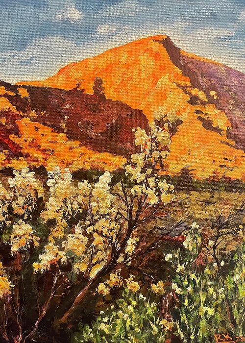 Landscape Greeting Card featuring the painting Fortuna mountain 2 by Ray Khalife