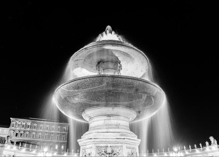 Night Greeting Card featuring the photograph Fountain at St. Peter's Square by night with starry sky by Fabiano Di Paolo