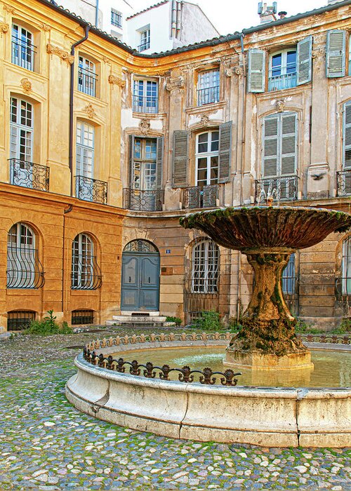 Fountain Greeting Card featuring the photograph Fountain in Courtyard - Aix-en-Provence, France by Denise Strahm