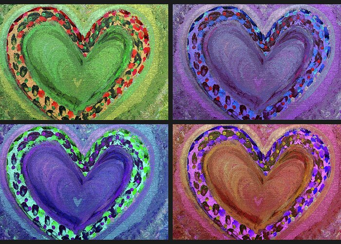 Heart Greeting Card featuring the painting Four Big Hearts by Corinne Carroll