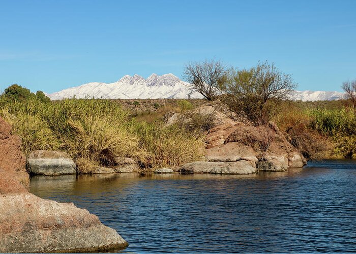 2021 Greeting Card featuring the photograph Four Peaks over Salt River by Dawn Richards