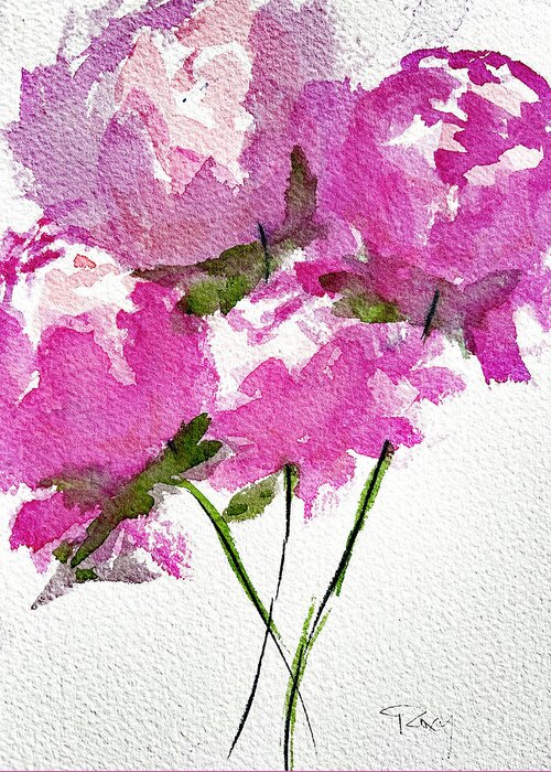 Peonies Greeting Card featuring the painting Four Peonies Blooming by Roxy Rich