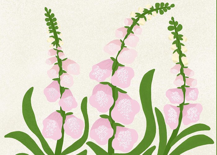 Foxgloves Flowers Greeting Card featuring the drawing Foxglove flowers by Min Fen Zhu