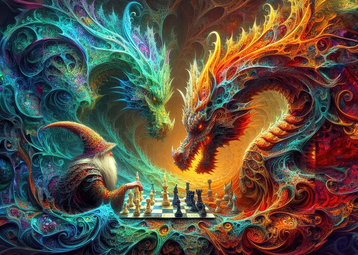 Semi-abstract Greeting Card featuring the photograph Fractal Fantasy Chess by Bill and Linda Tiepelman