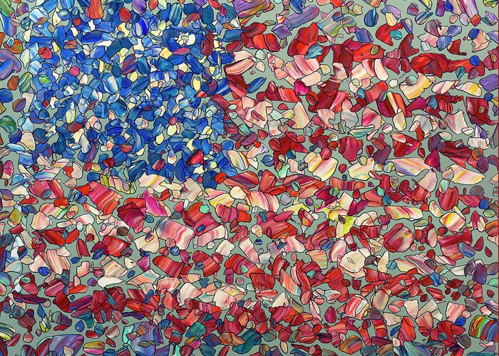 Usa Greeting Card featuring the painting Fragmenting Flag by James W Johnson