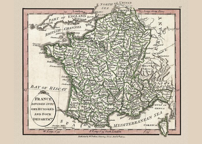 France Greeting Card featuring the photograph France and 104 Departments 1804 Map by Phil Cardamone