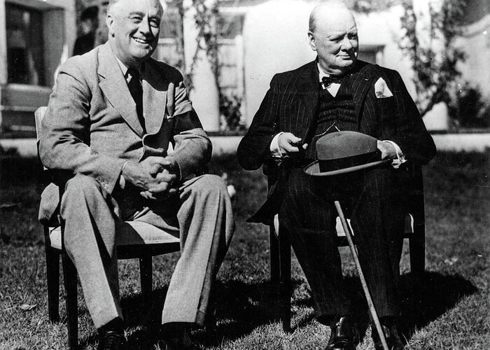 Casablanca Conference Greeting Card featuring the painting Franklin Roosevelt with Winston Churchill at the Casablanca Conference by Historical Photo