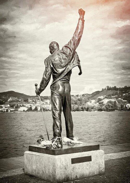 Montreux Greeting Card featuring the photograph Freddie Mercury Montreux Vintage by Carol Japp