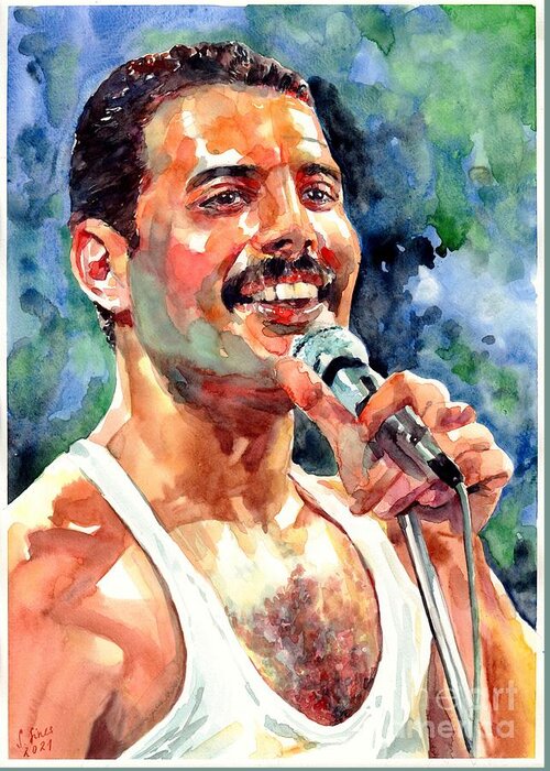 Freddie Greeting Card featuring the painting Freddy Mercury Portrait by Suzann Sines